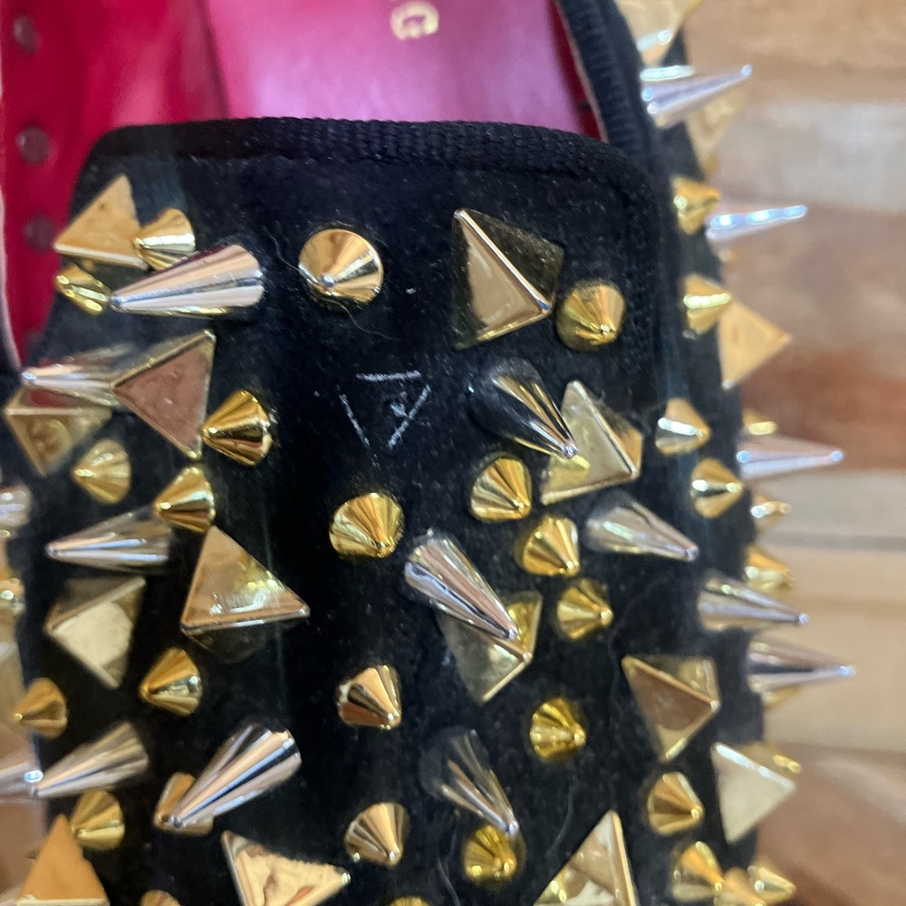 Black Studded Slip-On Loafers with Gold And Silver Spikes - Picture 8 of 15